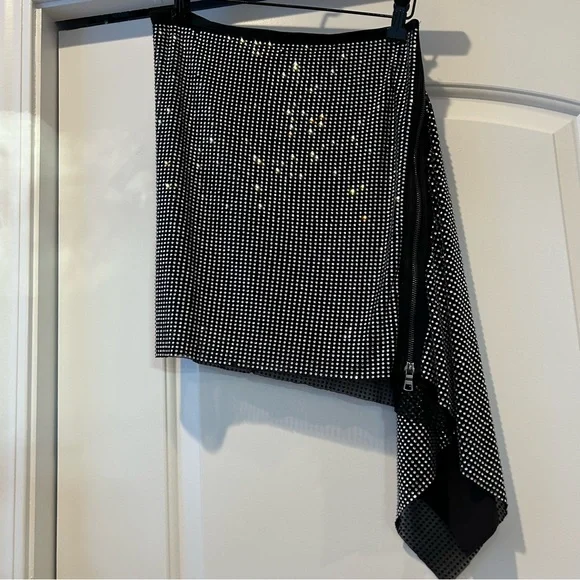 Akira rhinestone asymmetrical black wrap mini skirt with zipper - Picture 3 of 9